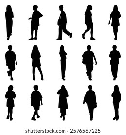 Vector collection set of individual people silhouettes.	