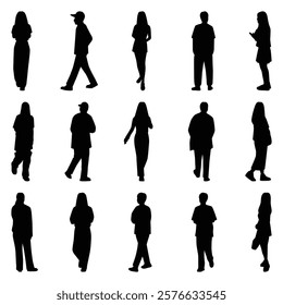 Vector collection set of individual people silhouettes.	