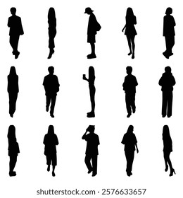 Vector collection set of individual people silhouettes.	