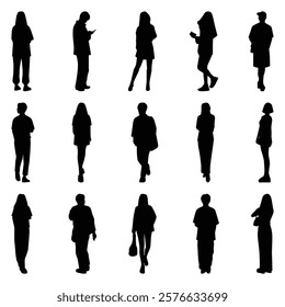 Vector collection set of individual people silhouettes.	