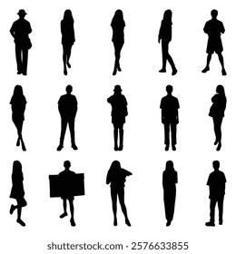 Vector collection set of individual people silhouettes.	