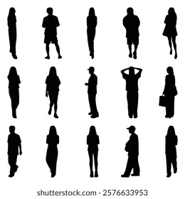 Vector collection set of individual people silhouettes.	