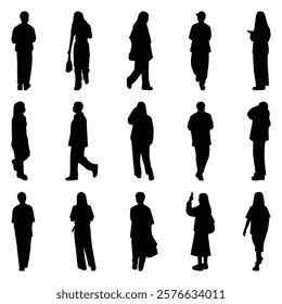 Vector collection set of individual people silhouettes.	