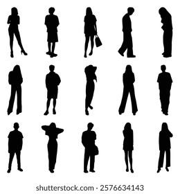 Vector collection set of individual people silhouettes.	