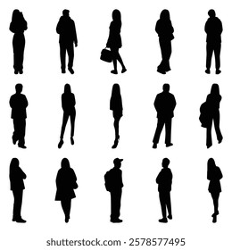 Vector collection set of individual people silhouettes.