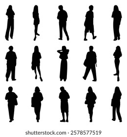 Vector collection set of individual people silhouettes.