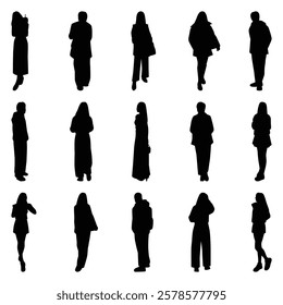 Vector collection set of individual people silhouettes.