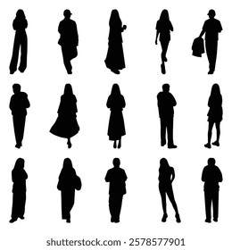 Vector collection set of individual people silhouettes.