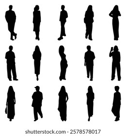 Vector collection set of individual people silhouettes.