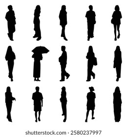 Vector collection set of individual people silhouettes.	