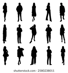 Vector collection set of individual people silhouettes.	