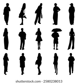 Vector collection set of individual people silhouettes.	