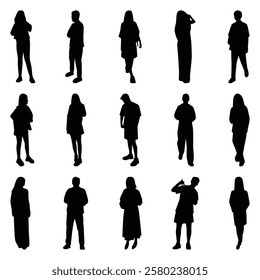 Vector collection set of individual people silhouettes.	