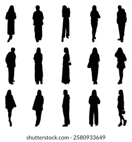 Vector collection set of individual people silhouettes.