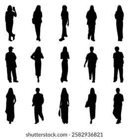 Vector collection set of individual people silhouettes.	