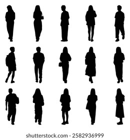 Vector collection set of individual people silhouettes.	