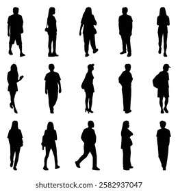 Vector collection set of individual people silhouettes.	