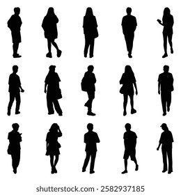 Vector collection set of individual people silhouettes.	