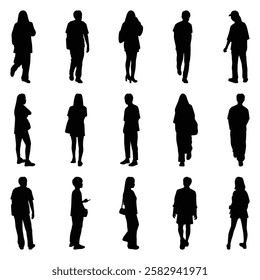 Vector collection set of individual people silhouettes.	