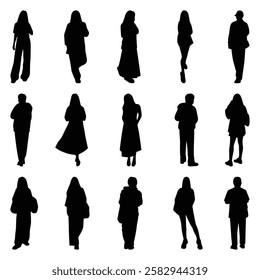 Vector collection set of individual people silhouettes.	