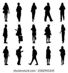 Vector collection set of individual people silhouettes.	