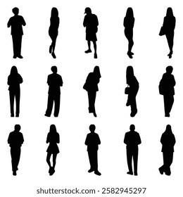 Vector collection set of individual people silhouettes.	