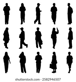 Vector collection set of individual people silhouettes.	