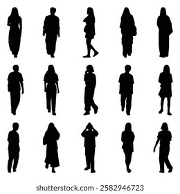 Vector collection set of individual people silhouettes.	