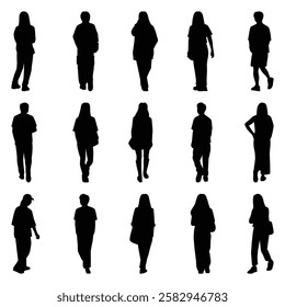 Vector collection set of individual people silhouettes.	