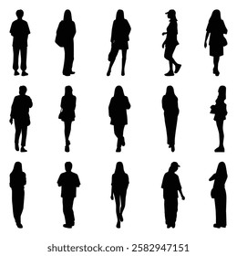 Vector collection set of individual people silhouettes.	