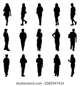 Vector collection set of individual people silhouettes.	