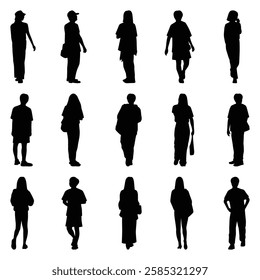 Vector collection set of individual people silhouettes.	