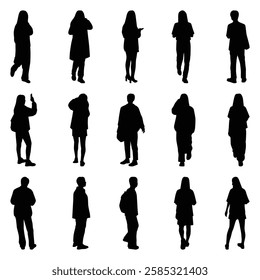 Vector collection set of individual people silhouettes.	