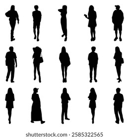 Vector collection set of individual people silhouettes.	