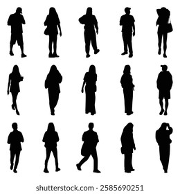 Vector collection set of individual people silhouettes.	