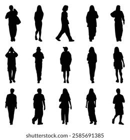 Vector collection set of individual people silhouettes.	