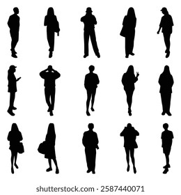 Vector collection set of individual people silhouettes.	