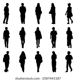 Vector collection set of individual people silhouettes.	