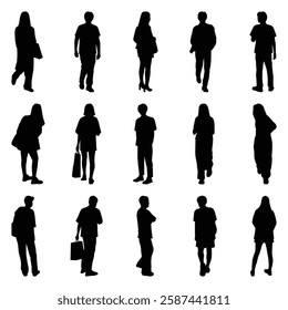 Vector collection set of individual people silhouettes.	