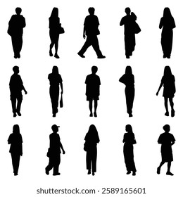 Vector collection set of individual people silhouettes.	