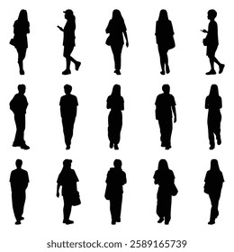 Vector collection set of individual people silhouettes.	