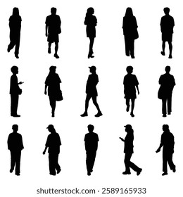 Vector collection set of individual people silhouettes.	