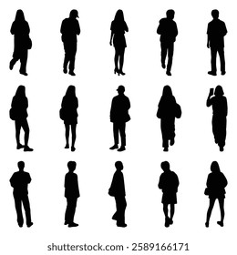 Vector collection set of individual people silhouettes.	