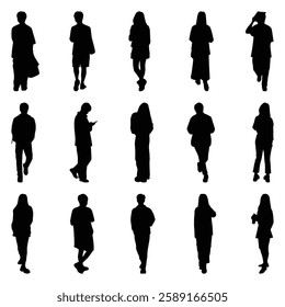Vector collection set of individual people silhouettes.	