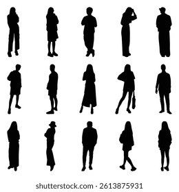 Vector collection set of individual people silhouettes.	