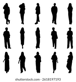 Vector collection set of individual people silhouettes.	