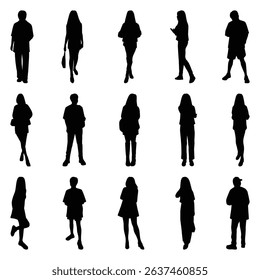 Vector collection set of individual people silhouettes.	