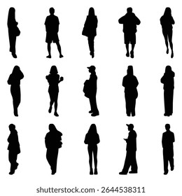 Conjunto de coleção de vetores de silhuetas individuais de pessoas.