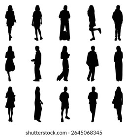 Vector collection set of individual people silhouettes.	