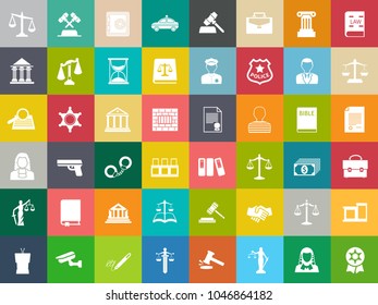 Vector Collection Or Set Of Law And Justice Icons Sign Symbol, Lawyer Court Building Icon Police